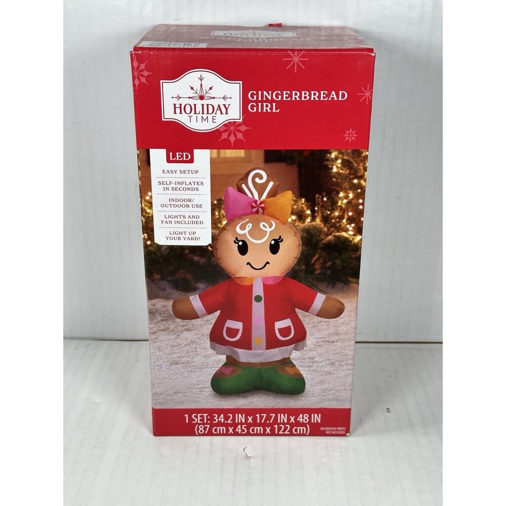 Holiday Time 4 Ft Christmas Gingerbread Girl Airblown Inflatable Decoration NEW